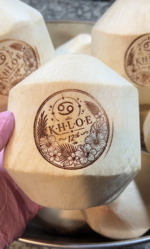 Custom Khloe 12th birthday engraved coconut